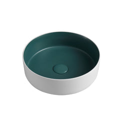 14’’X14’’ round white and green porcelain vessel sink