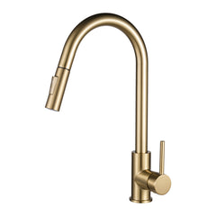 Brushed Brass (Gold) Pull Out Kitchen Faucet & Dual Spray