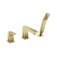 3Pcs Brushed Brass (Gold) Square Bathtub Faucet