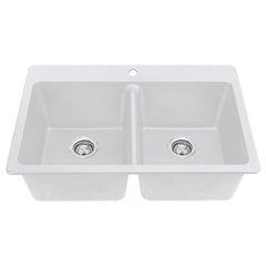 2 bowls, 33''X22'', dual mount white kitchen sink