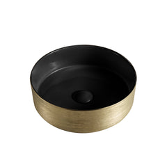 Vasque ronde de porcelaine noir mat et or brossé 14’’X14’’
