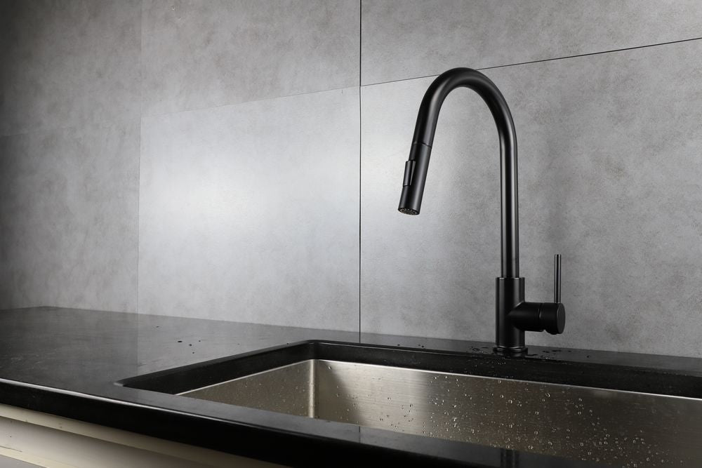 Elevate Your Kitchen Design: MONROE-BK Matte Black Faucet with Timeless Style and Functionality.