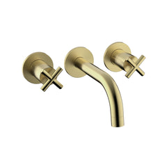 Brushed Brass (gold) 2 Handles Wall Faucet