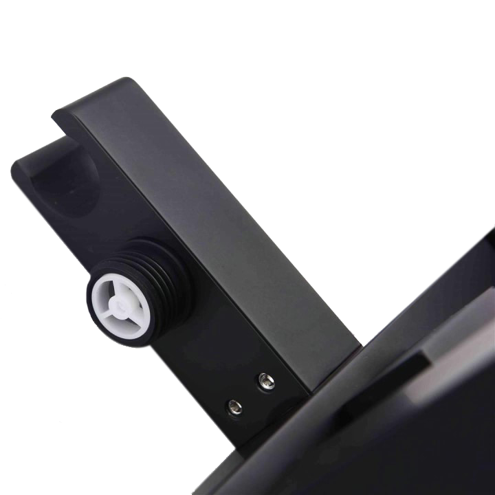 Sleek black stainless steel wall mounted range hood - modern kitchen accessory.
