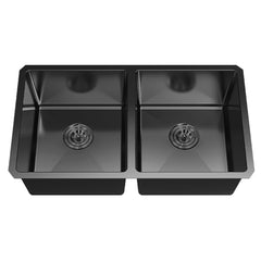 2 bowls, 32''X19'', black stainless steel undermount kitchen sink