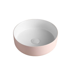 14’’X14’’ round pink and white porcelain vessel sink