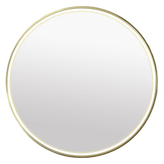 30’’ brushed brass framed round mirror with LED lights