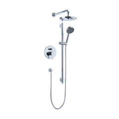 Chrome round shower kit: Rain shower and hand shower spout
